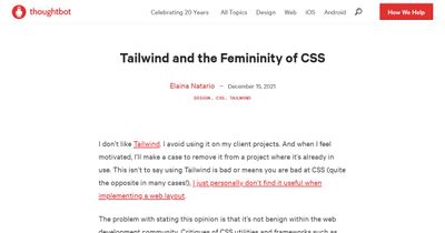Screenshot of Tailwind and the Femininity of CSS