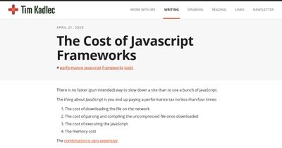 Screenshot of The Cost of Javascript Frameworks